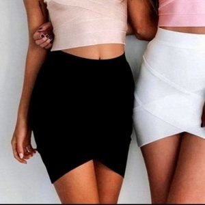 Black Cutout V Slit Split Bodycon Mini Skirt XS S